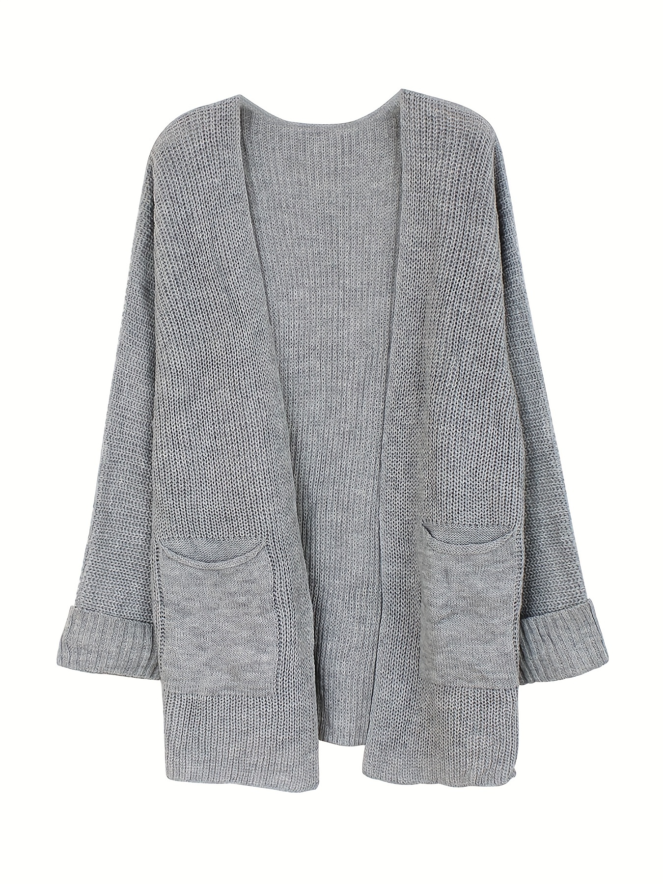 solid length knit cardigan casual open front long sleeve sweater with pockets womens clothing details 1