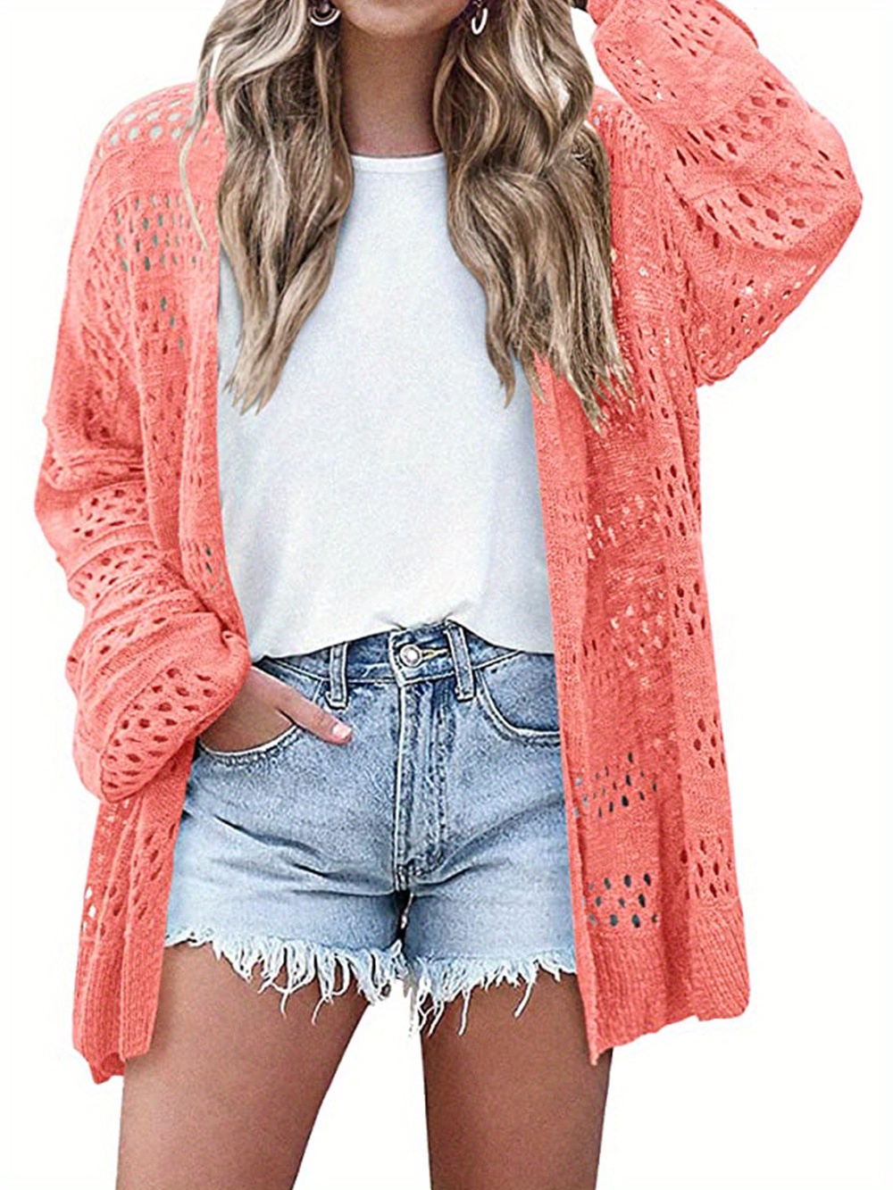 cut out crochet cardigan casual beach wear long sleeve cardigan womens clothing details 0