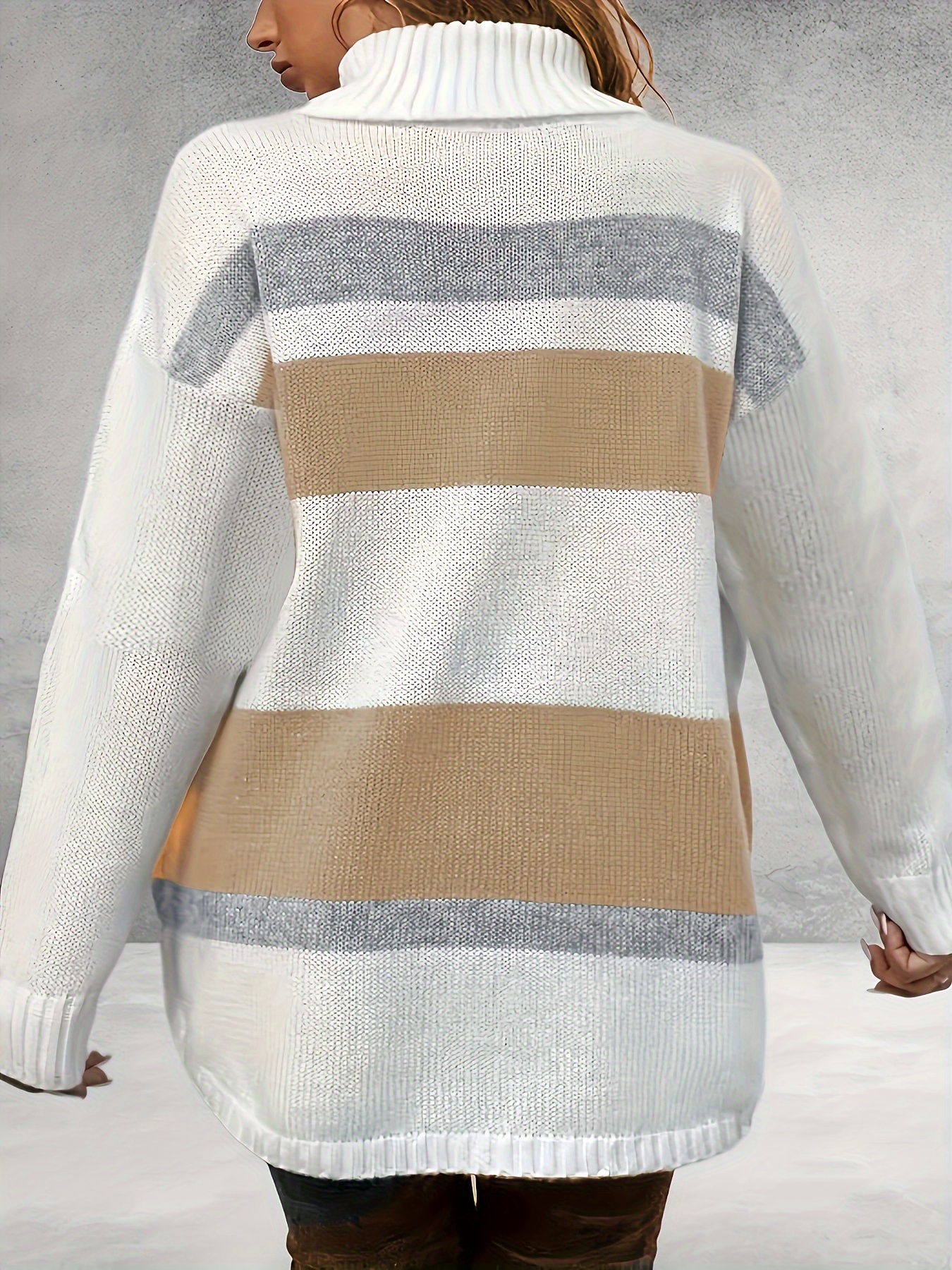 plus size casual sweater womens plus colorblock long sleeve turtle neck slight stretch sweater details 2