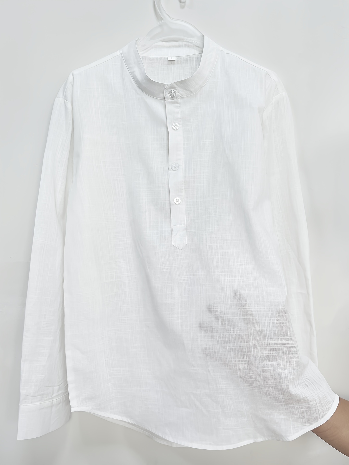 casual all match mens solid long sleeve shirt with button boat neck outdoor details 1