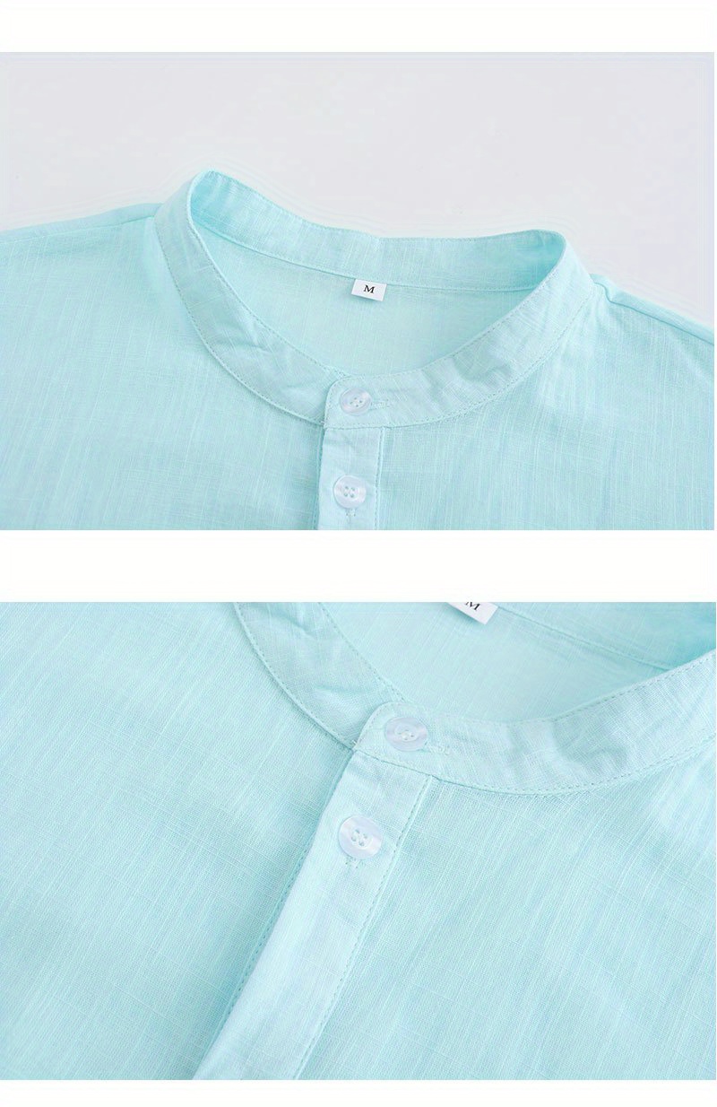 casual all match mens solid long sleeve shirt with button boat neck outdoor details 7