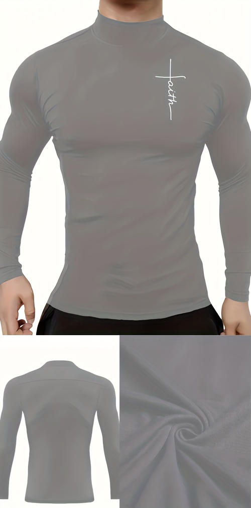mens graphic design mock neck long sleeve active t shirt tee casual comfy shirts for autumn mens clothing tops details 0