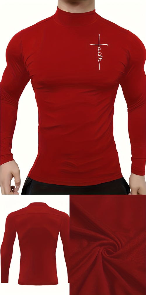 mens graphic design mock neck long sleeve active t shirt tee casual comfy shirts for autumn mens clothing tops details 1