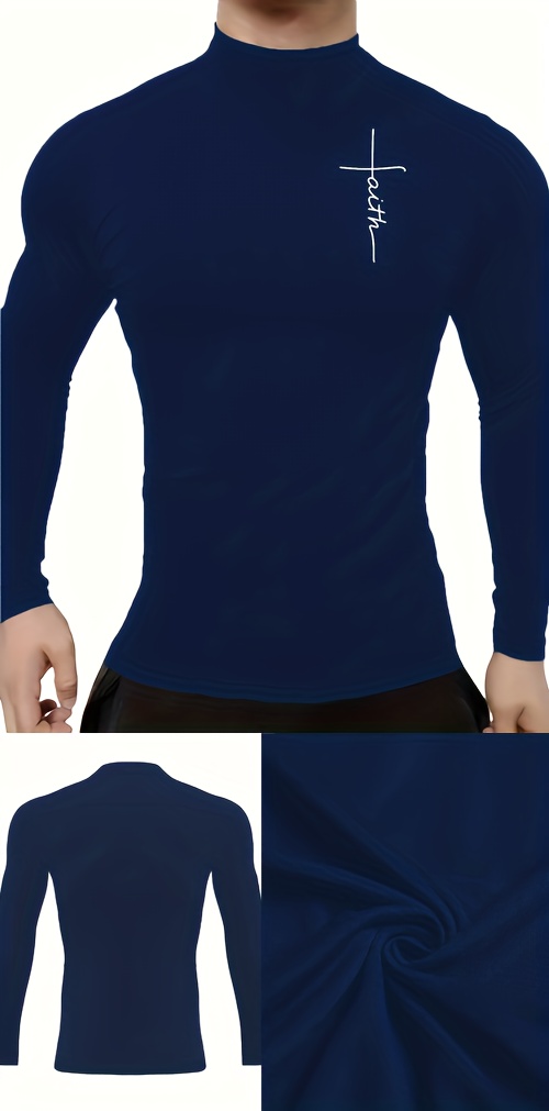 mens graphic design mock neck long sleeve active t shirt tee casual comfy shirts for autumn mens clothing tops details 3