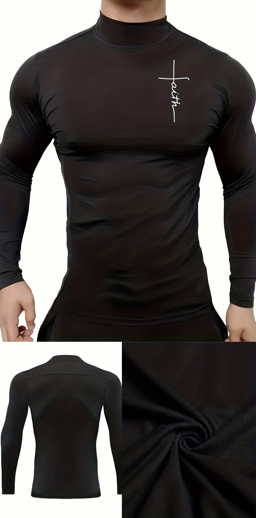mens graphic design mock neck long sleeve active t shirt tee casual comfy shirts for autumn mens clothing tops details 4
