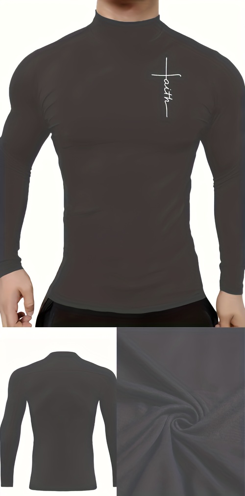 mens graphic design mock neck long sleeve active t shirt tee casual comfy shirts for autumn mens clothing tops details 5