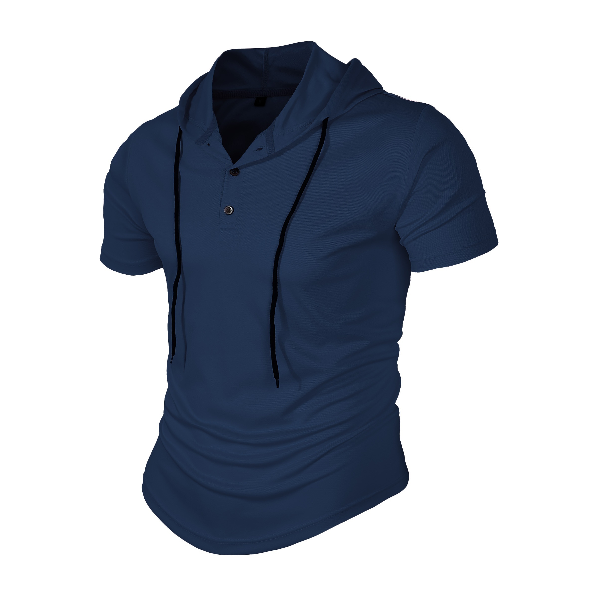 solid color mens stretch slim fit short sleeve hooded henley shirt with drawstring for summer outdoor details 1