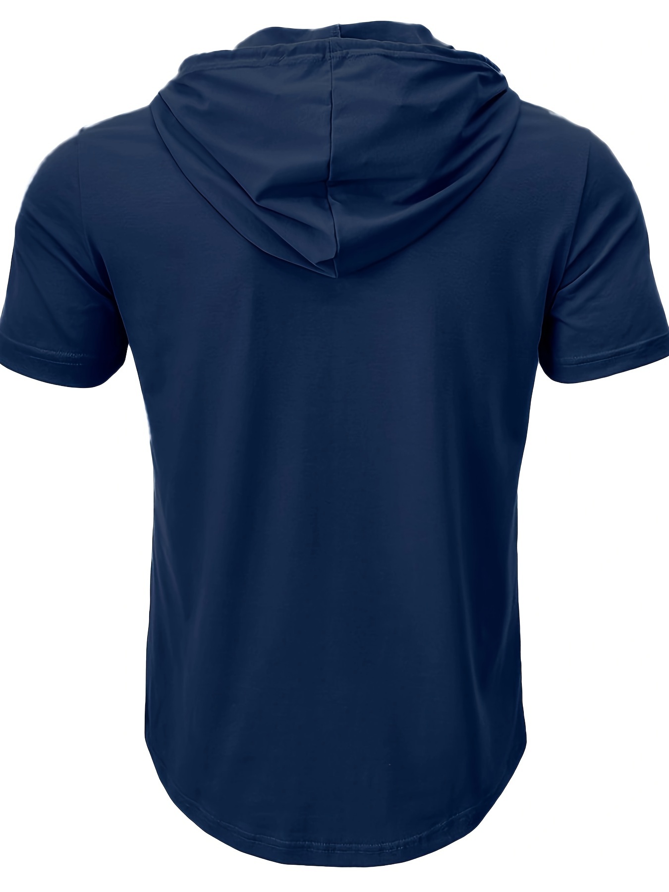 solid color mens stretch slim fit short sleeve hooded henley shirt with drawstring for summer outdoor details 2