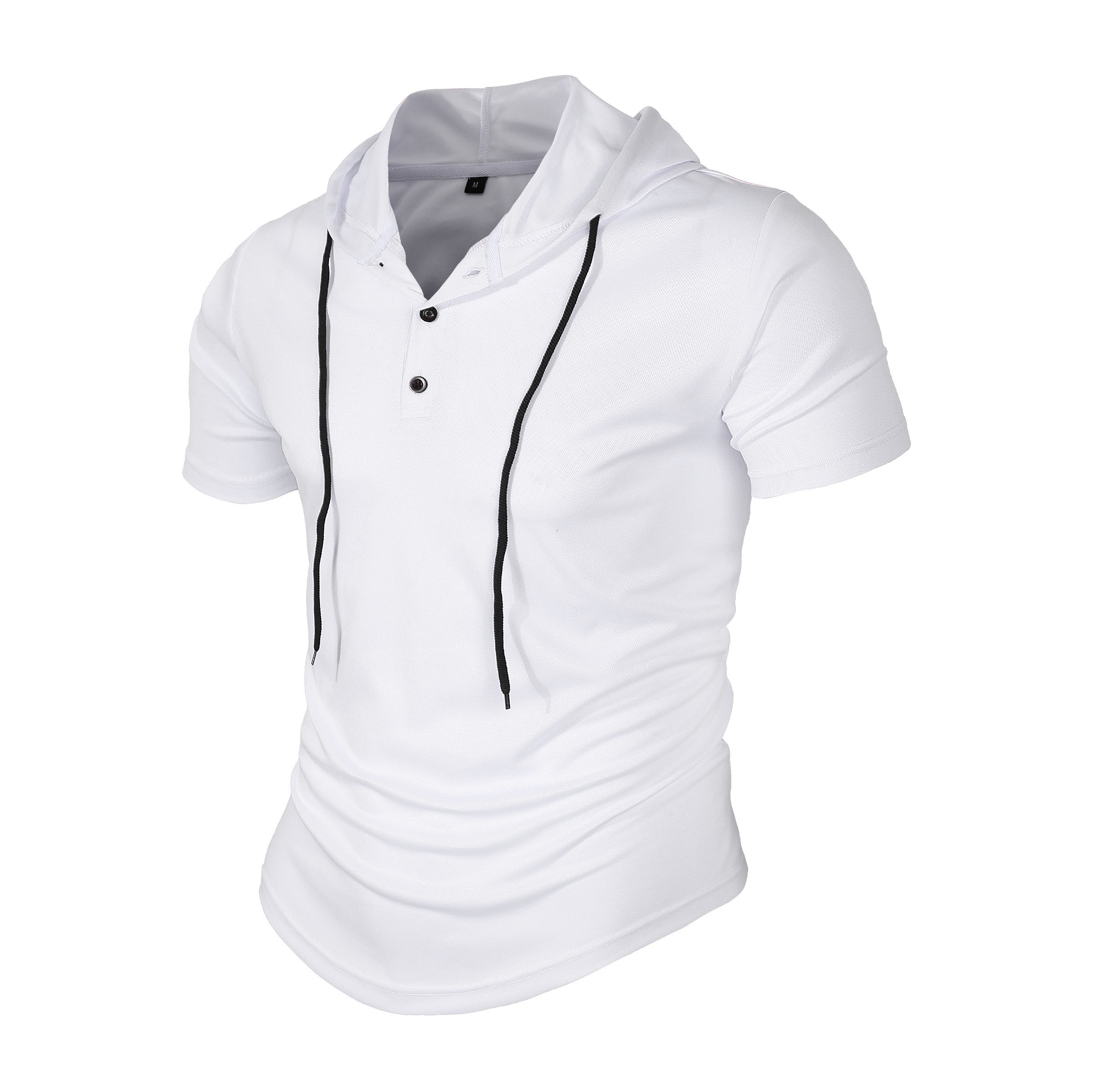 solid color mens stretch slim fit short sleeve hooded henley shirt with drawstring for summer outdoor details 5