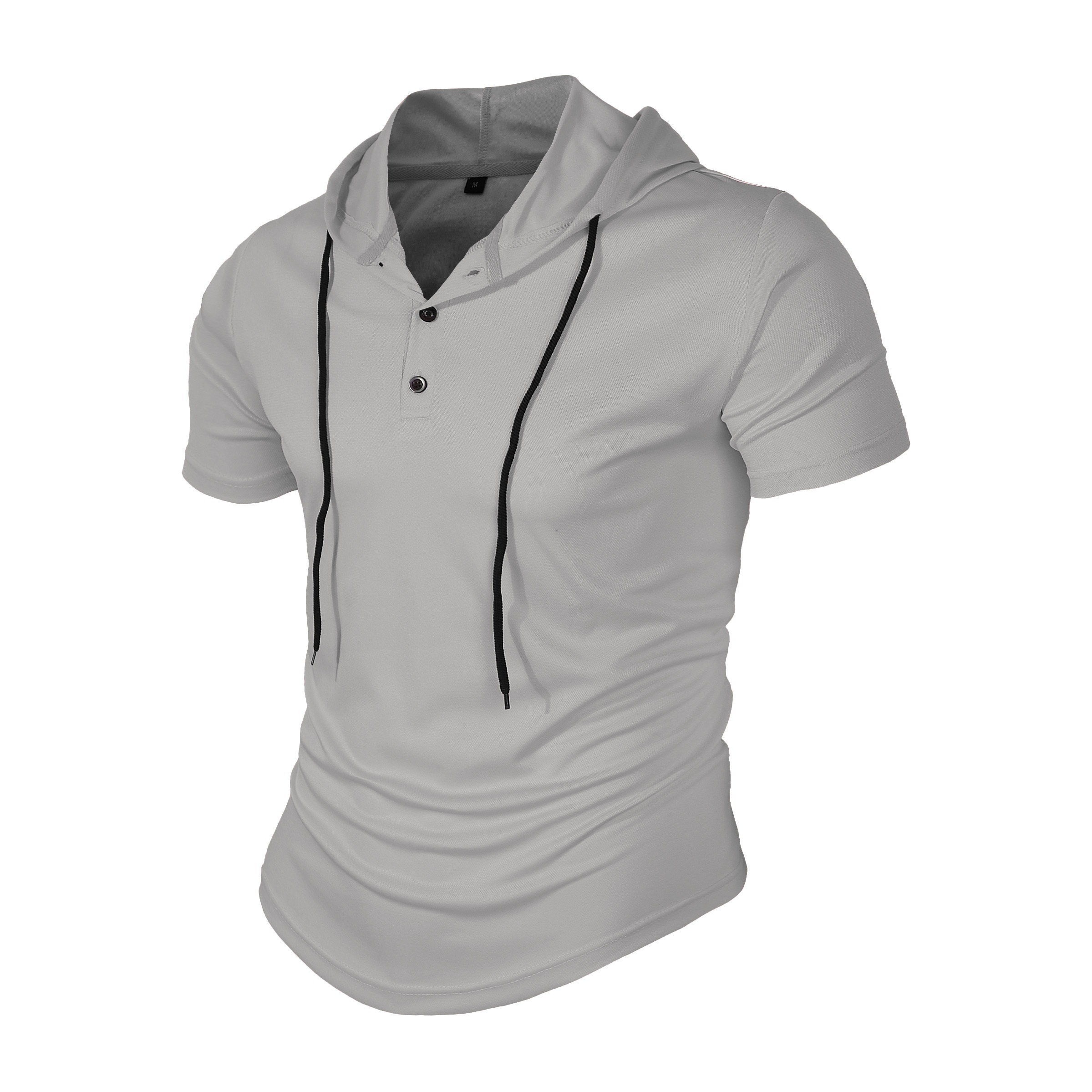 solid color mens stretch slim fit short sleeve hooded henley shirt with drawstring for summer outdoor details 8
