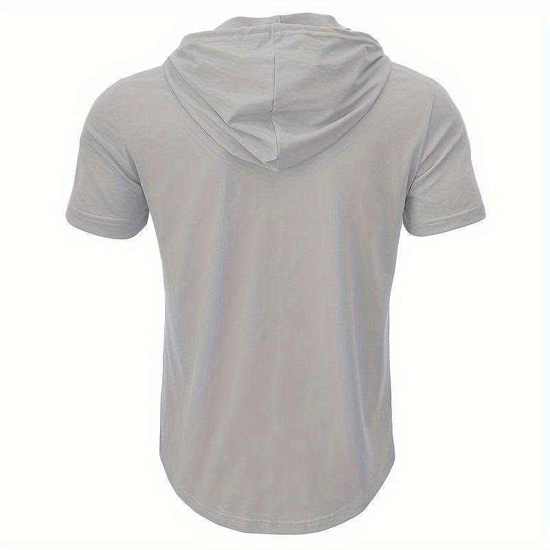 solid color mens stretch slim fit short sleeve hooded henley shirt with drawstring for summer outdoor details 9