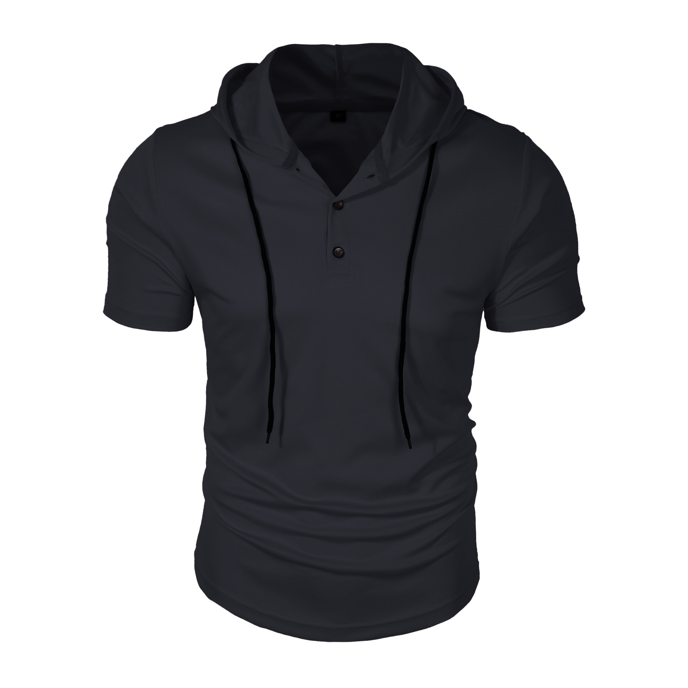 solid color mens stretch slim fit short sleeve hooded henley shirt with drawstring for summer outdoor details 11