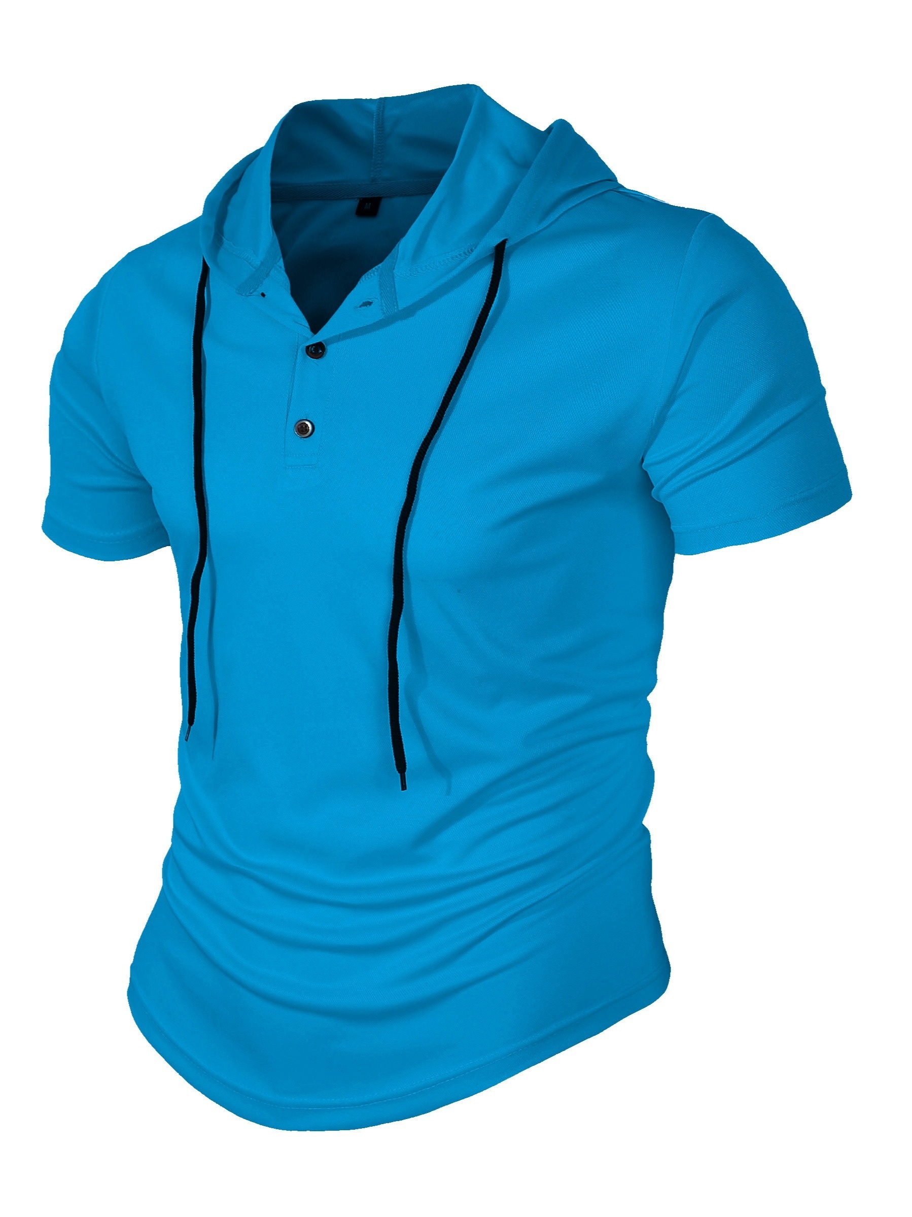 solid color mens stretch slim fit short sleeve hooded henley shirt with drawstring for summer outdoor details 14