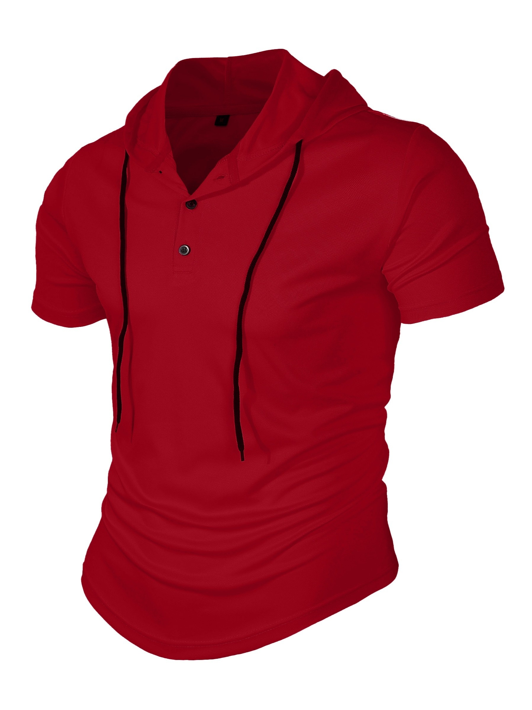 solid color mens stretch slim fit short sleeve hooded henley shirt with drawstring for summer outdoor details 17