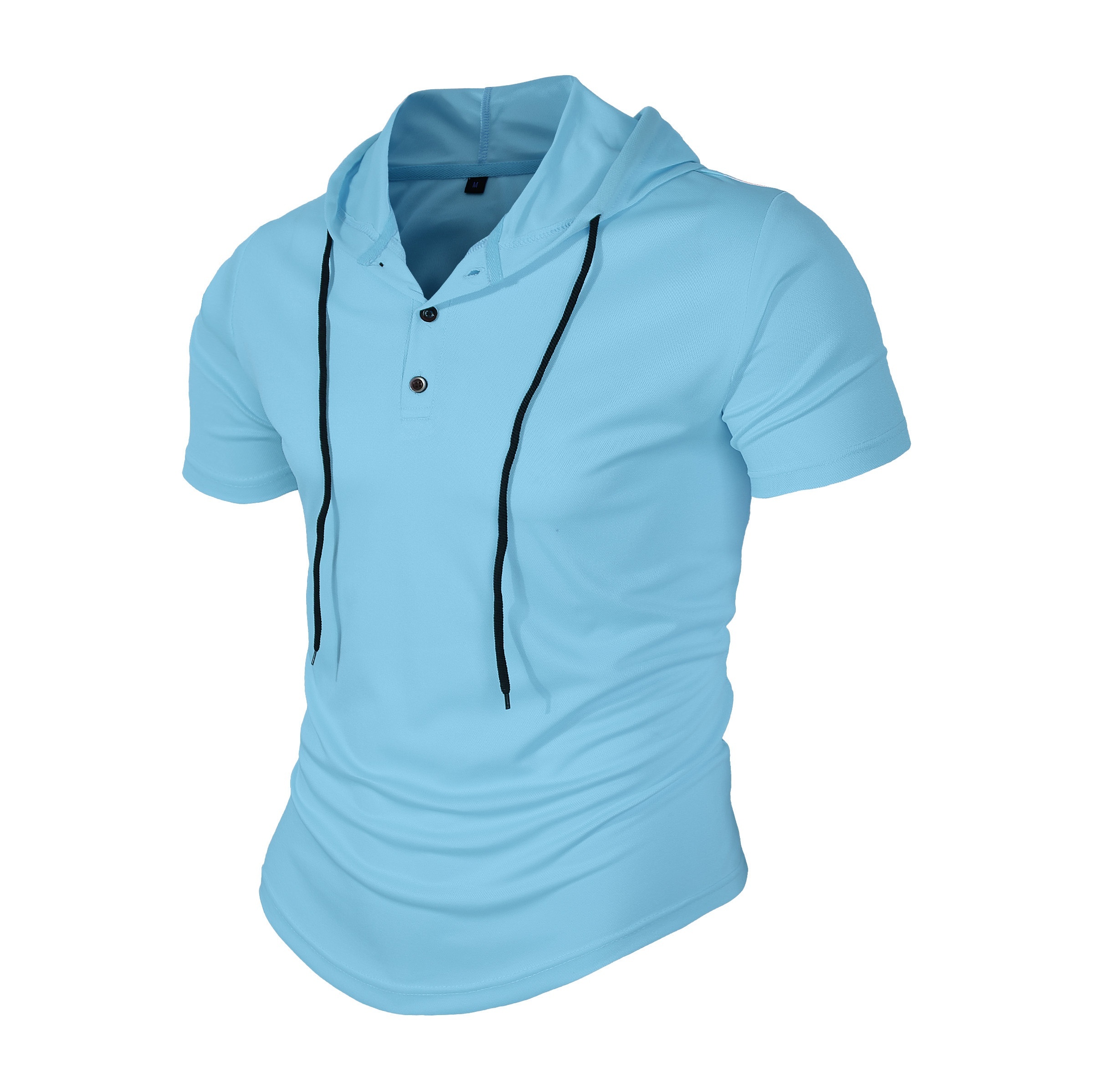 solid color mens stretch slim fit short sleeve hooded henley shirt with drawstring for summer outdoor details 20
