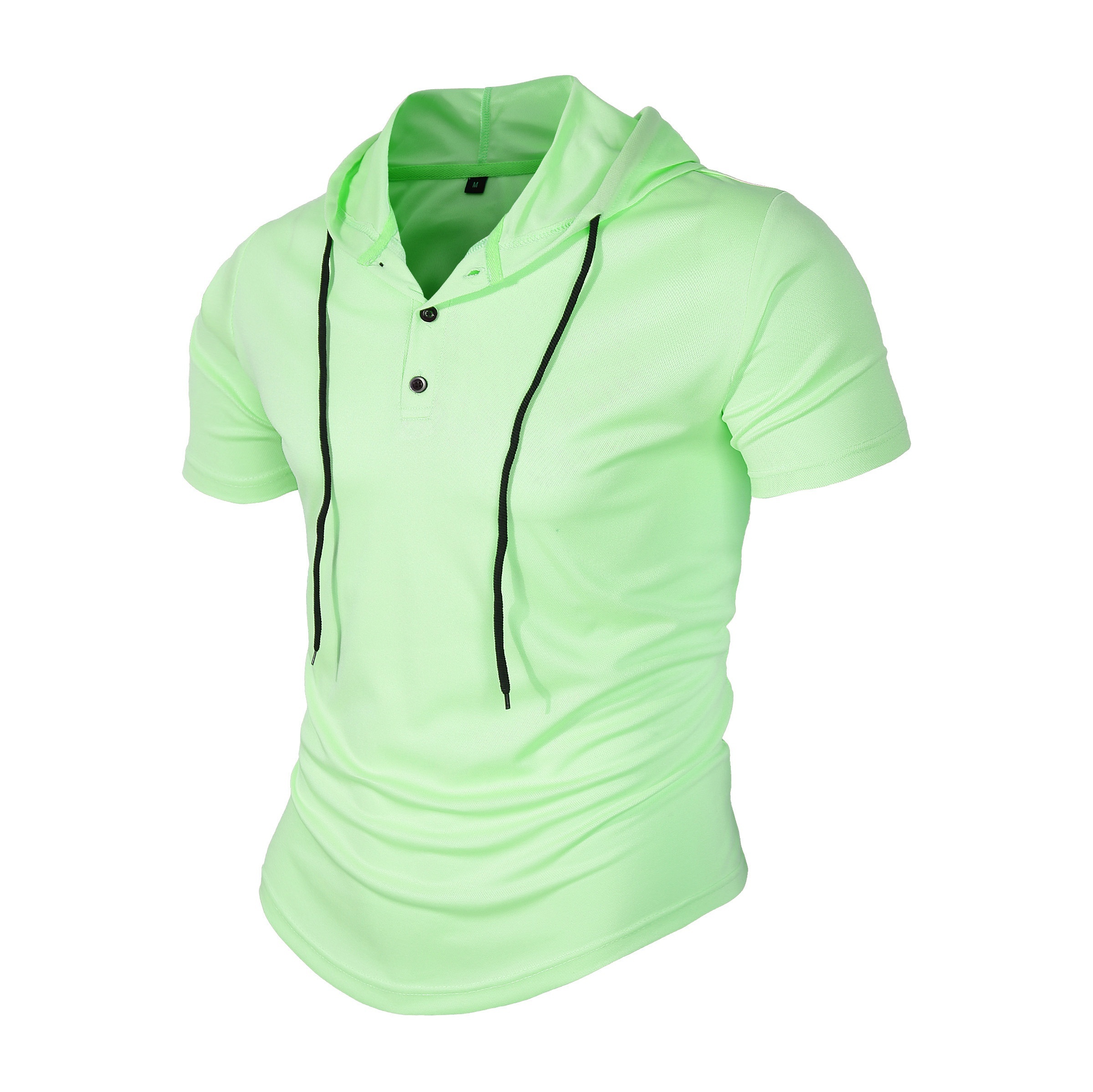 solid color mens stretch slim fit short sleeve hooded henley shirt with drawstring for summer outdoor details 23