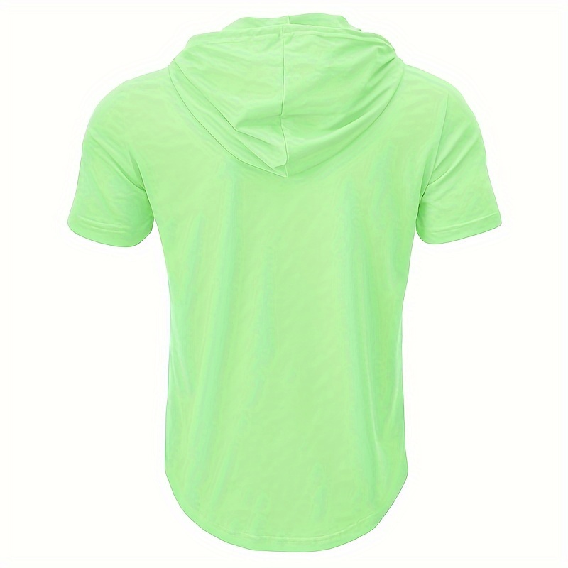 solid color mens stretch slim fit short sleeve hooded henley shirt with drawstring for summer outdoor details 24