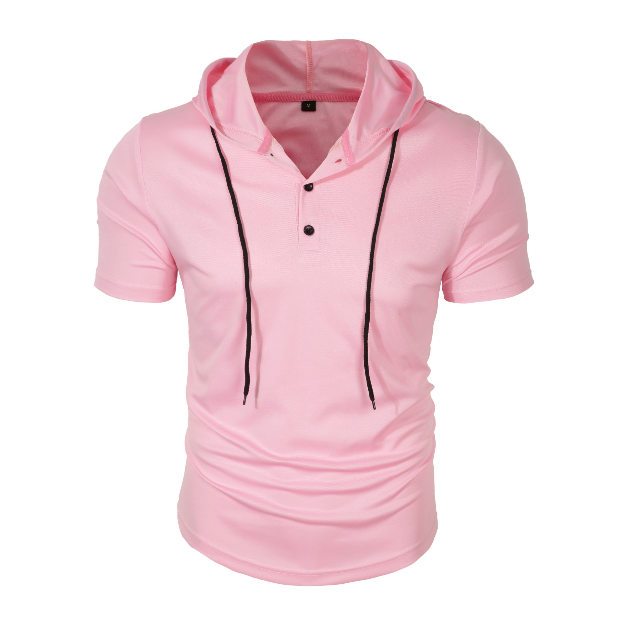 solid color mens stretch slim fit short sleeve hooded henley shirt with drawstring for summer outdoor details 26