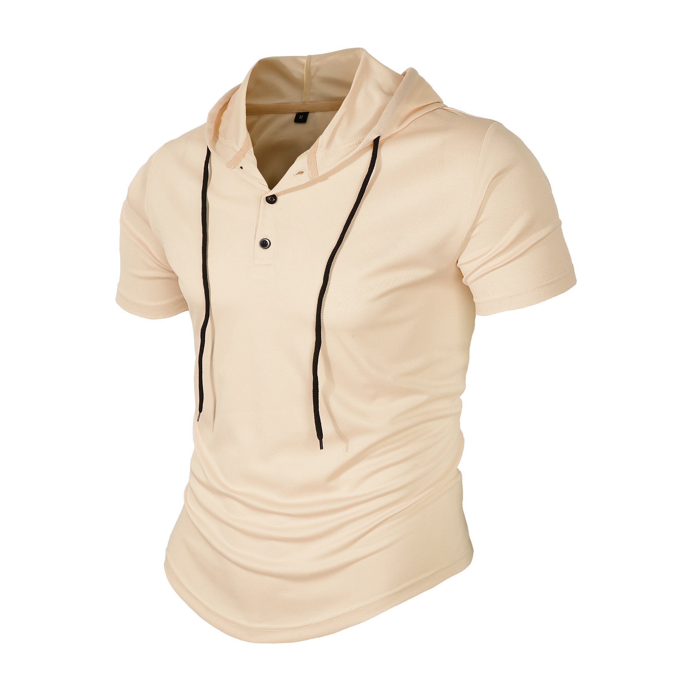 solid color mens stretch slim fit short sleeve hooded henley shirt with drawstring for summer outdoor details 29