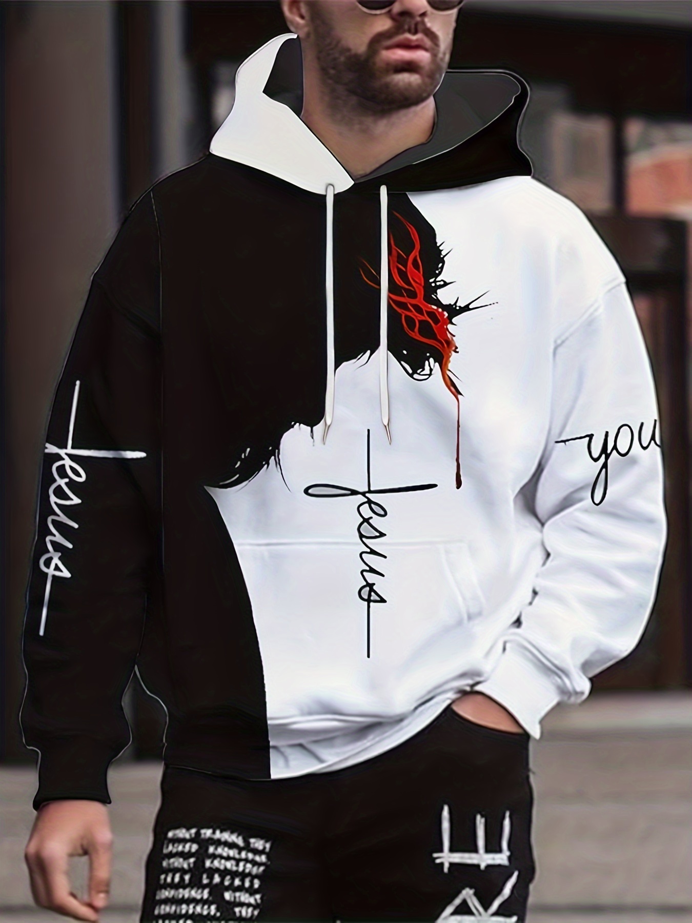 plus size mens animal print hoodies oversized hooded sweatshirt for autumn winter mens clothing details 0