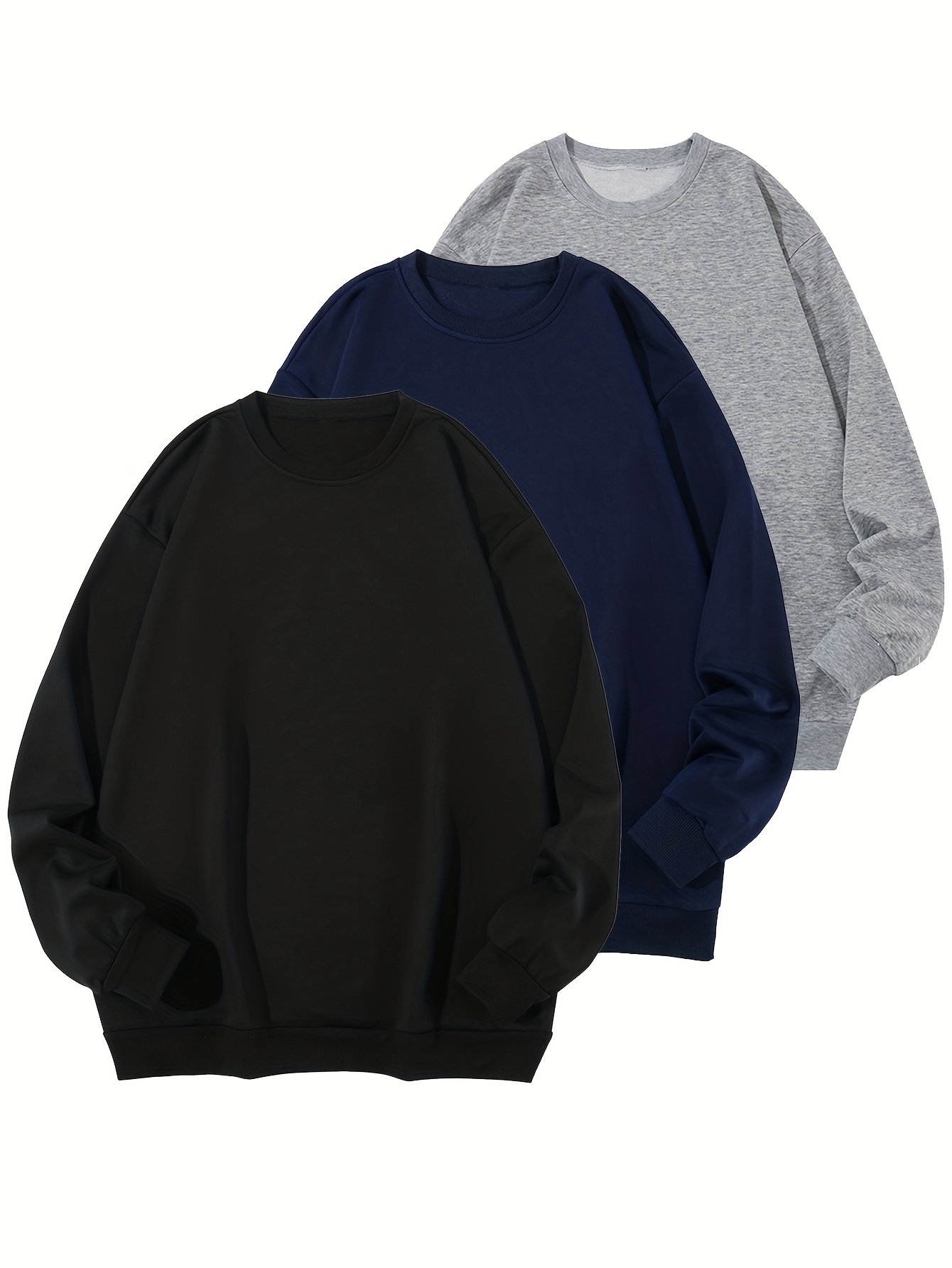 1 2 3pcs plus size mens solid sweatshirts for autumn winter mens clothing details 0